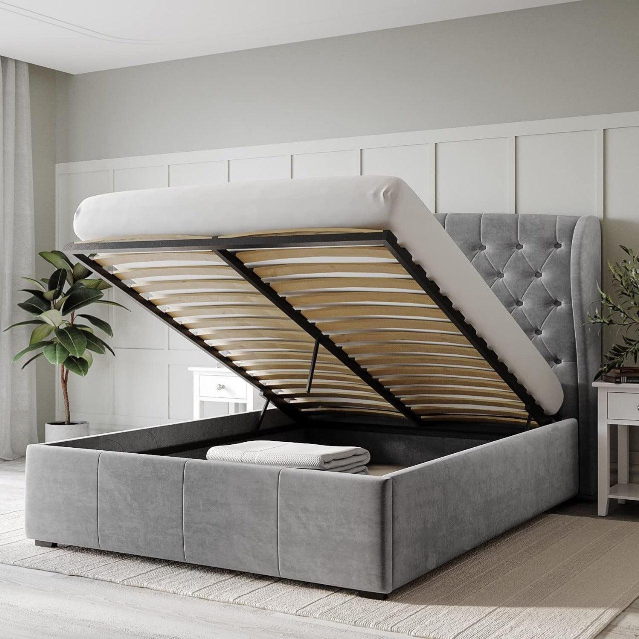 Safina Chesterfield Wing Bed Frame with Storage option available