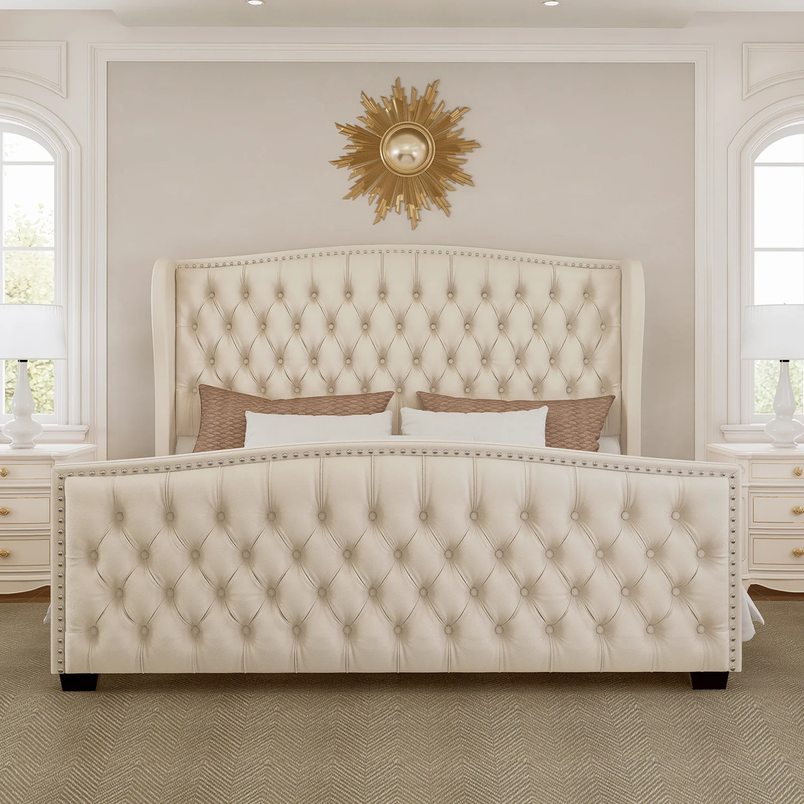 wingback studded Chesterfield Luxe Velvet Bed Frame with Storage option available