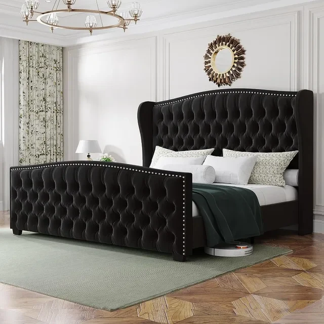 wingback studded Chesterfield Luxe Velvet Bed Frame with Storage option available