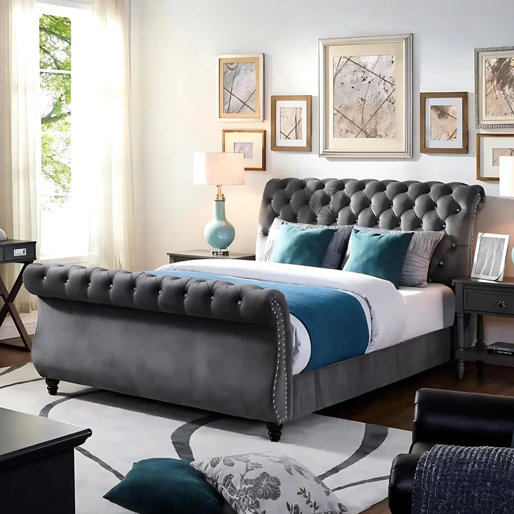Colorado scroll Luxury Chesterfield Bed Frame with Storage option available