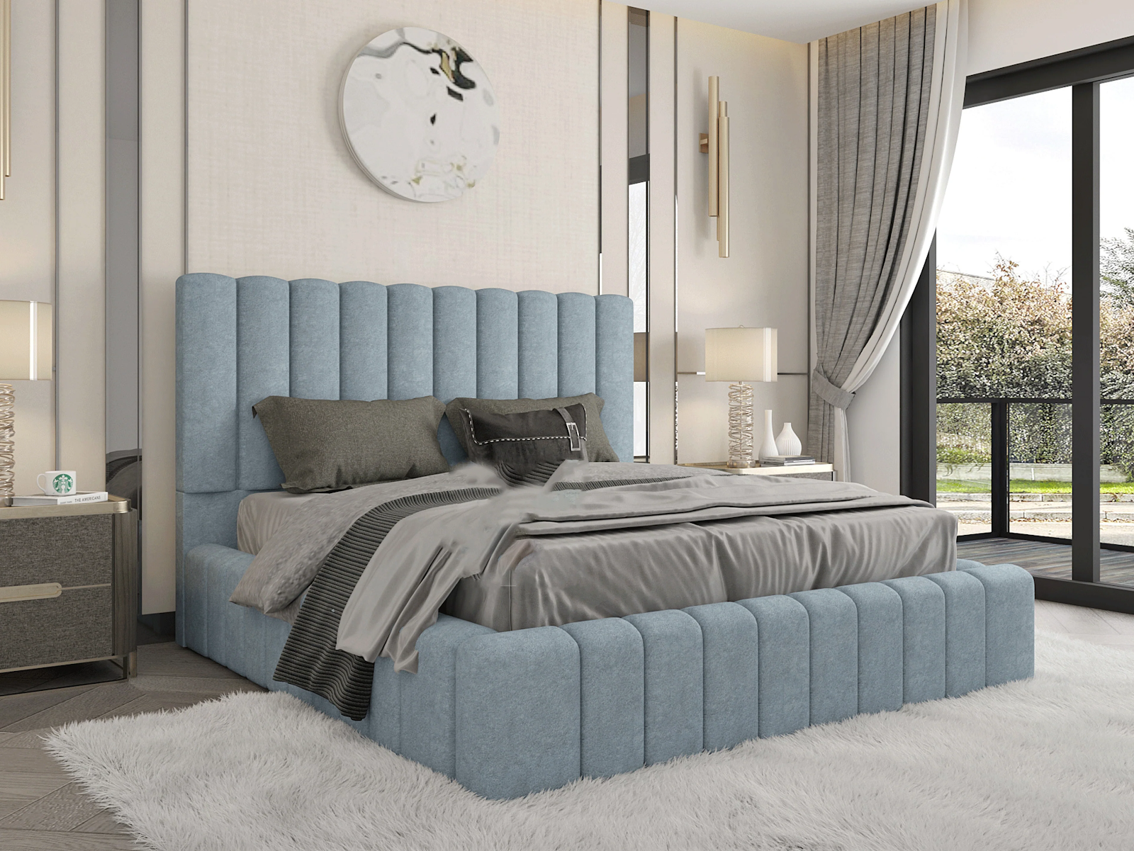 panelled Luxe velvet Bed Frame with Storage option available