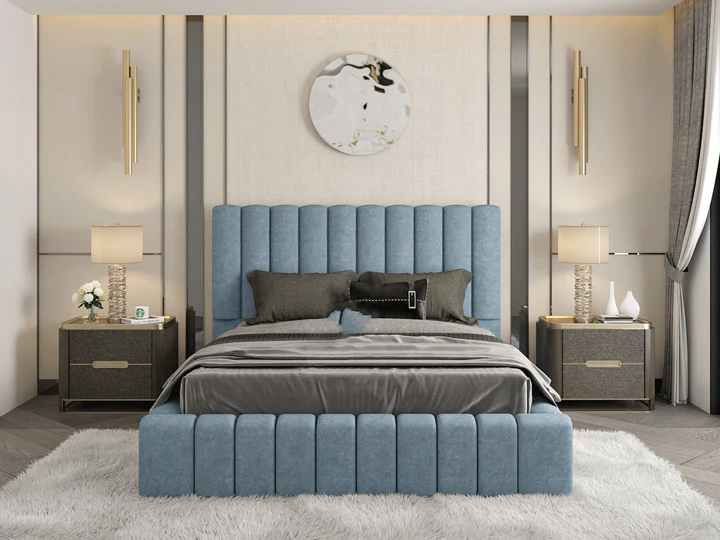 panelled Luxe velvet Bed Frame with Storage option available