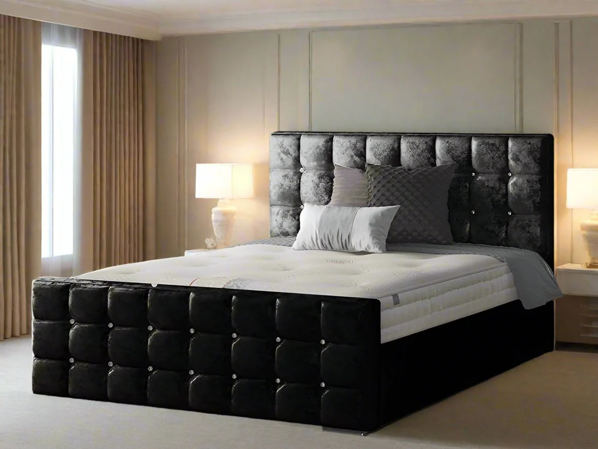 Luxe velvet squared design Bed Frame with Storage option available