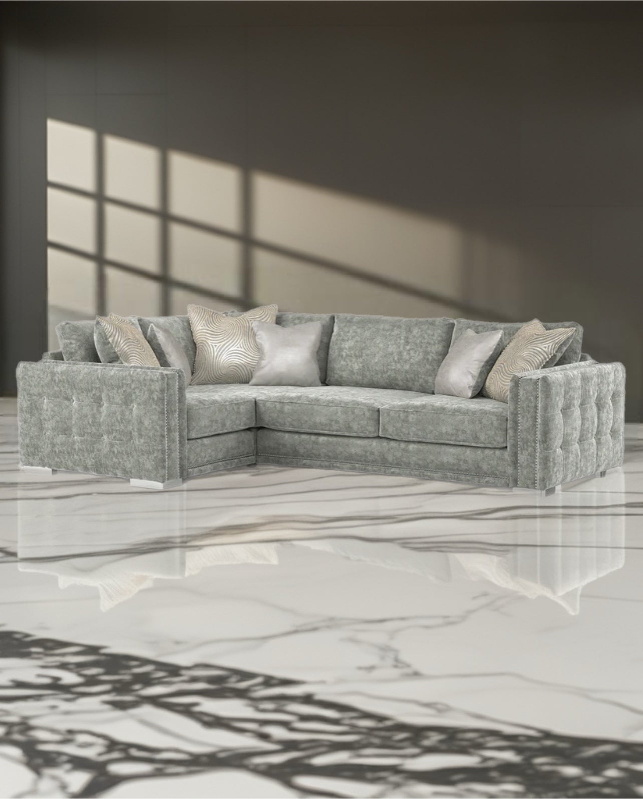 Tuxedo Luxe Velvet Left side Corner L Shape Sofa