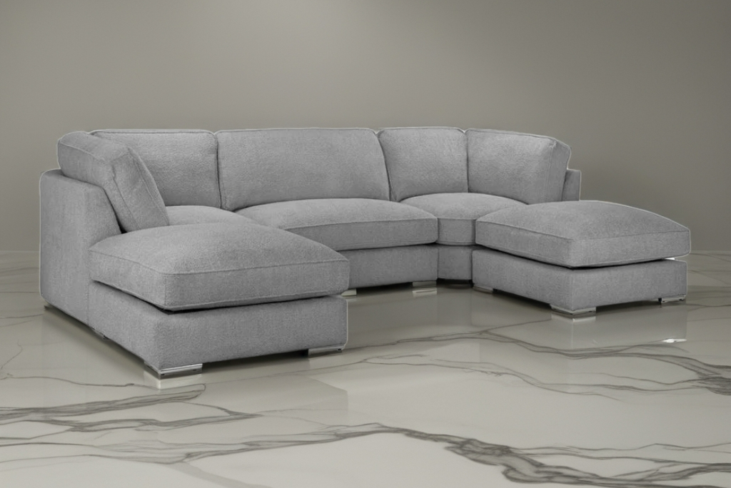 Belgravia Luxe Velvet Corner L/U Shape Sofa With 2 Sectional Footstools.