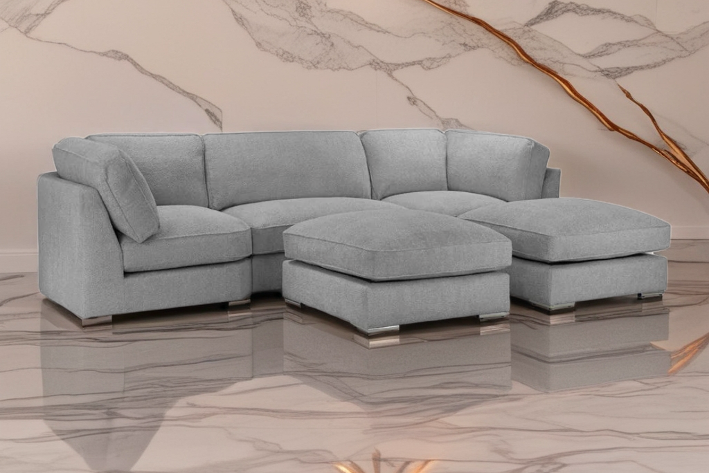 Belgravia Luxe Velvet Corner L/U Shape Sofa With 2 Sectional Footstools.