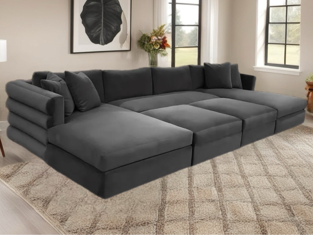 Isabella Extra Large Luxury Velvet sectional cinema Sofa with ottoman storage.