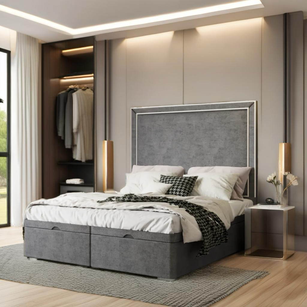 Piping Divan bed frame with ottoman storage option available