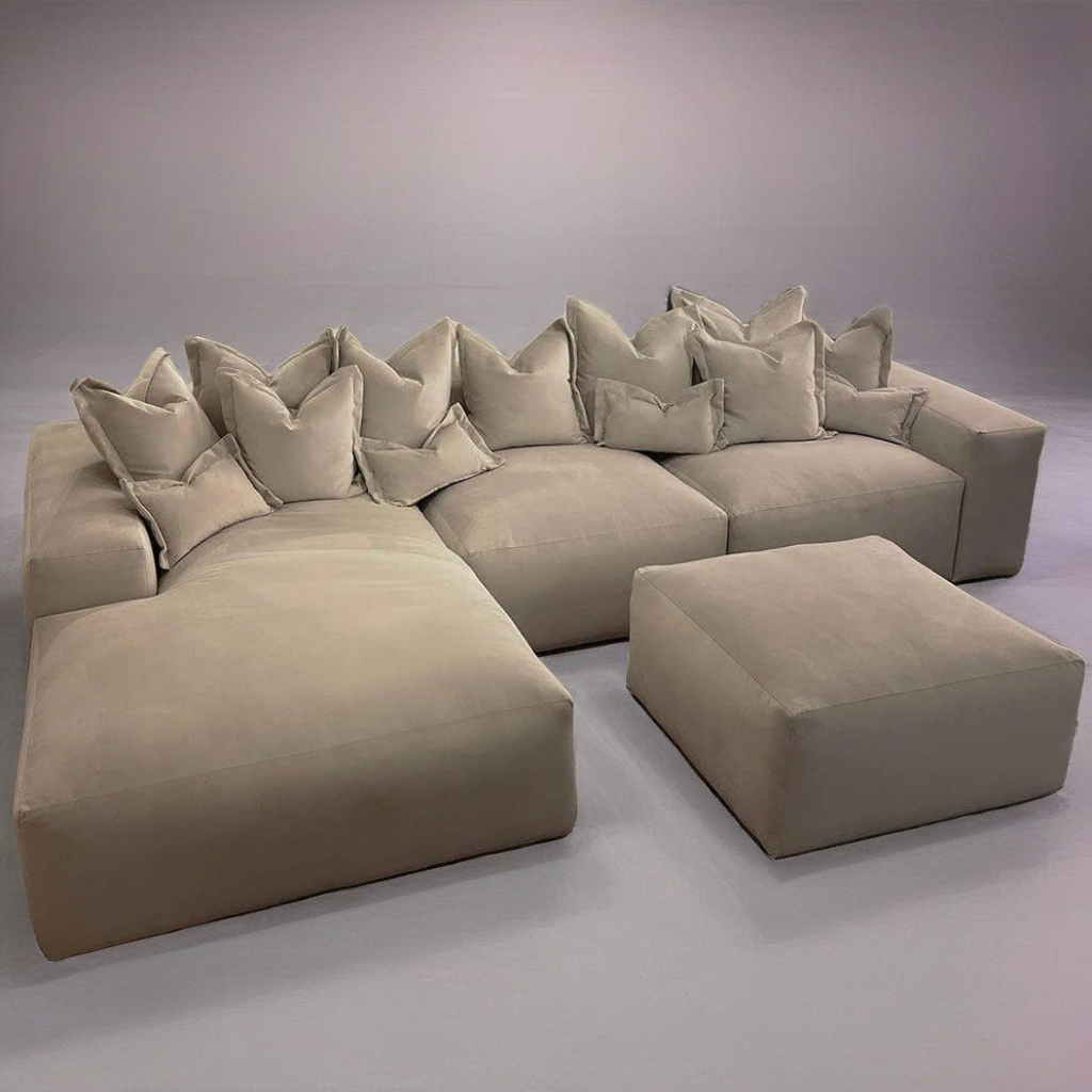 Large Lennox Right side cinema sofa with sectional foot stool Luxe Velvet Pillow Back