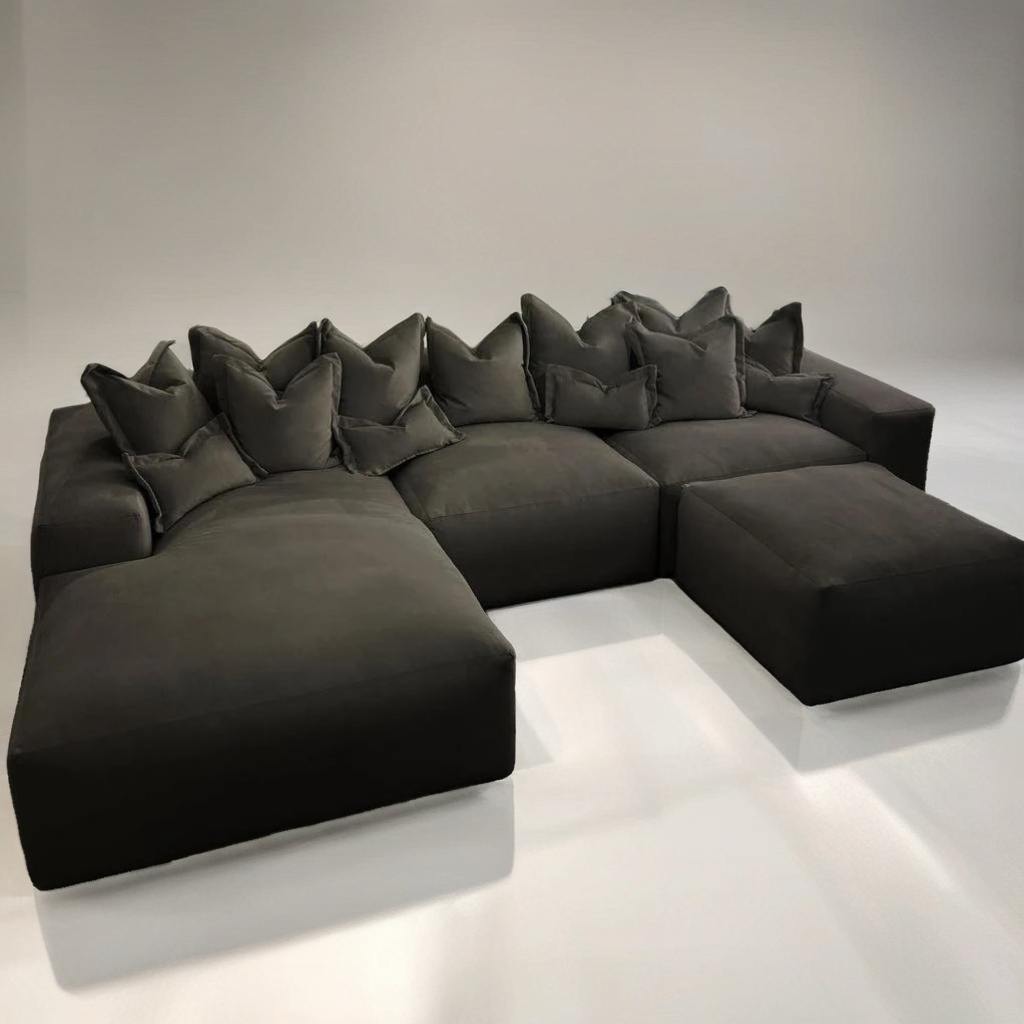 Large Lennox Left side cinema sofa with sectional foot stool Luxe Velvet Pillow Back