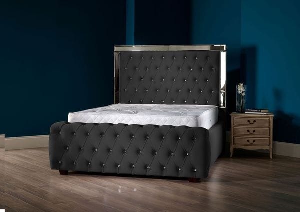 silver trim studded Luxury velvet Bed Frame with Storage option available