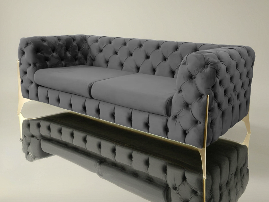 Kiara Luxe Velvet Left side Corner L Shape Sofa with buttoned piping design in