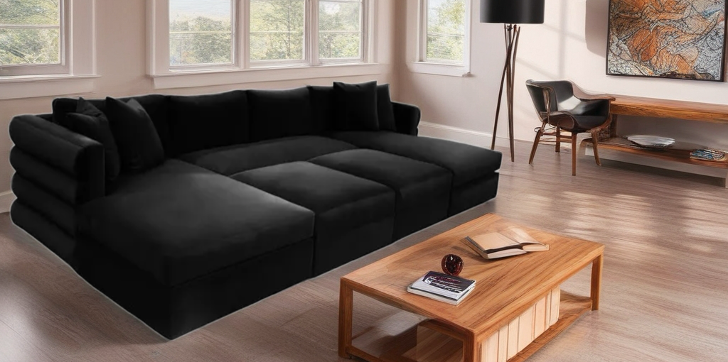 Isabella Extra Large Luxury Velvet sectional cinema Sofa with ottoman storage.