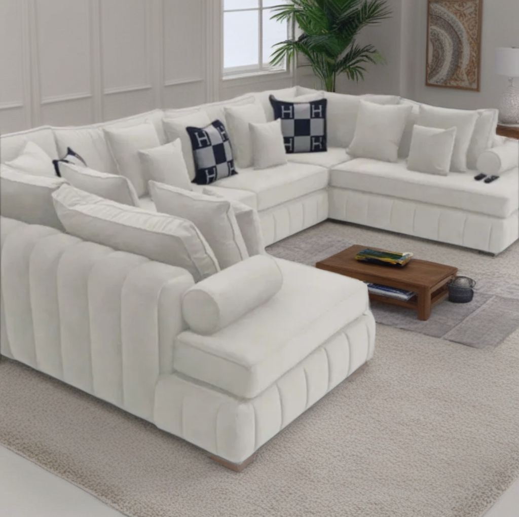 Oxford U Shape Chaise Luxe Velvet Sofa with sectional footstool