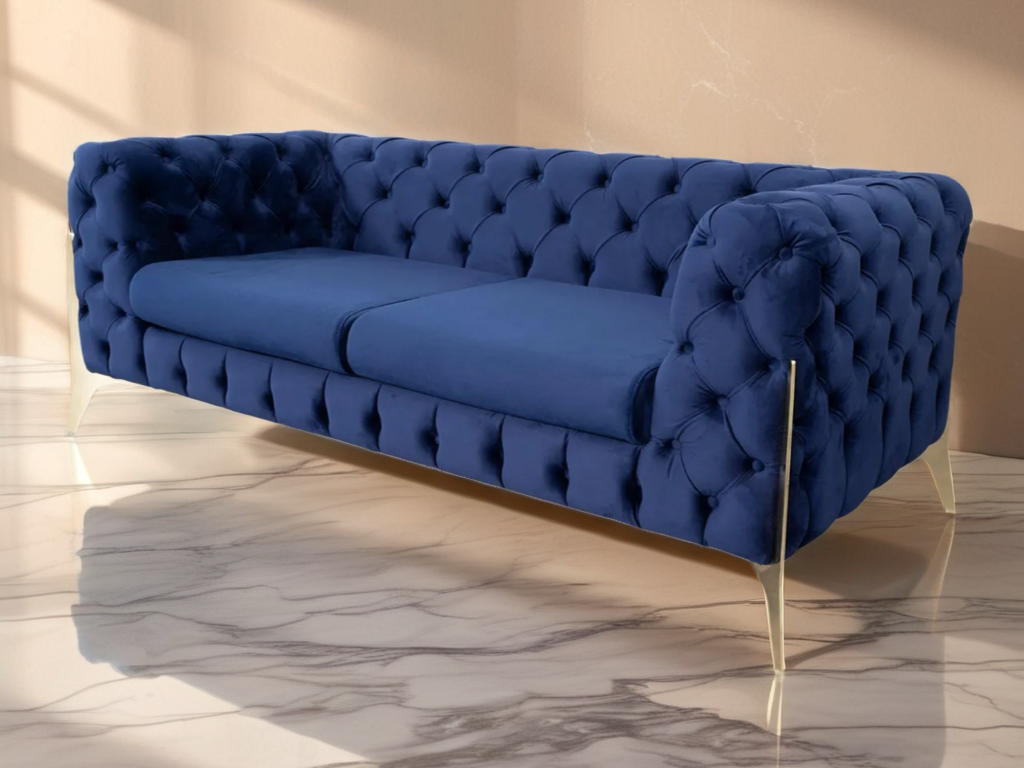 Kiara Luxe Velvet Left side Corner L Shape Sofa with buttoned piping design in