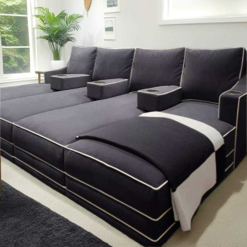 Luxury Piping Cinema sofa with cup holders
