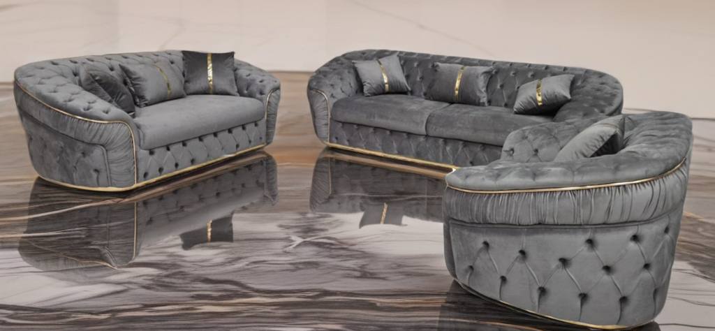 Ambassador 2+3 seater Luxe Velvet Sofa set with gold/chrome trim