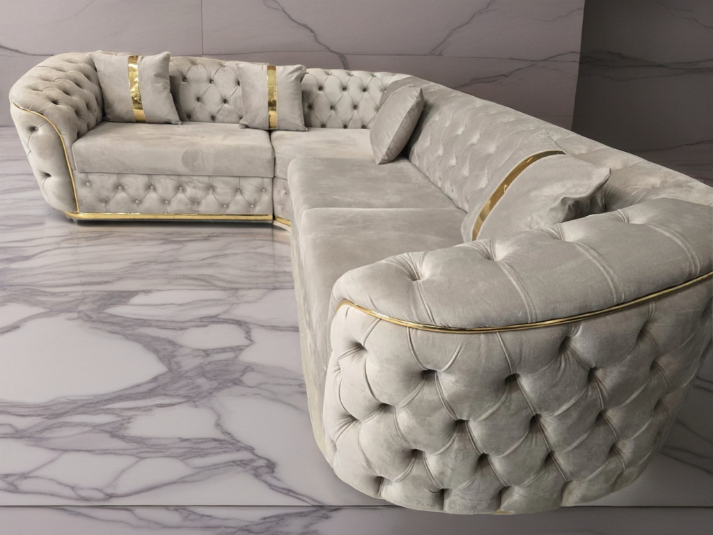 Khalifa corner Luxe Velvet Sofa with gold/chrome trim