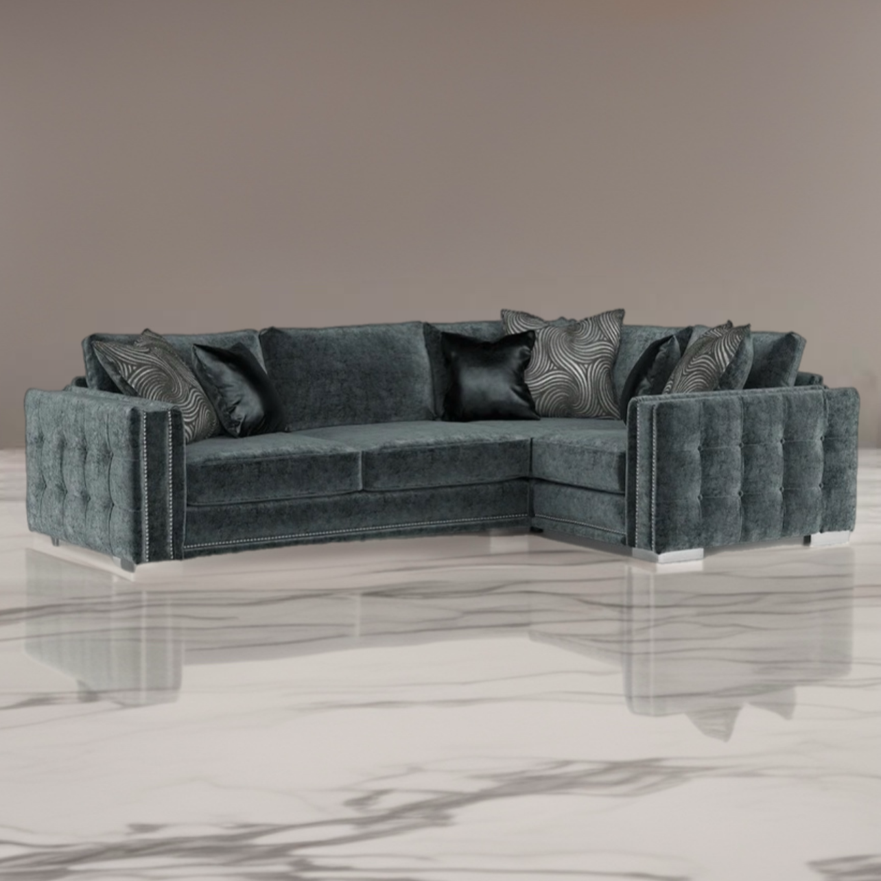 Tuxedo Luxe Velvet Right side Corner L Shape Sofa