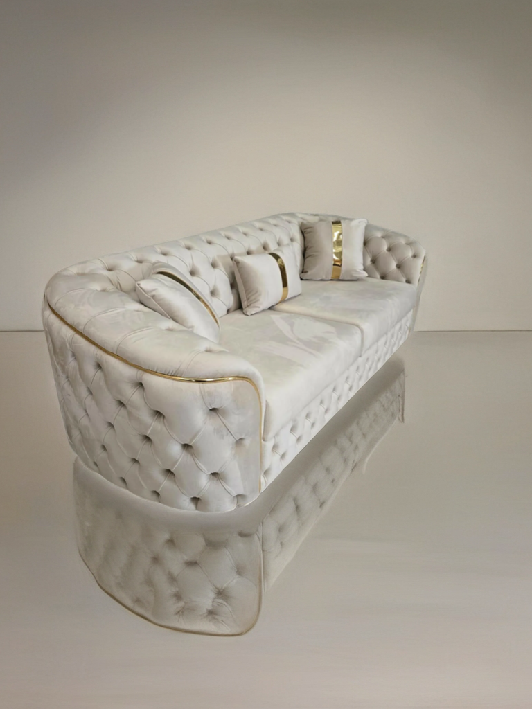 Khalifa 2+3 seater Luxe Velvet Sofa set with gold/chrome trim