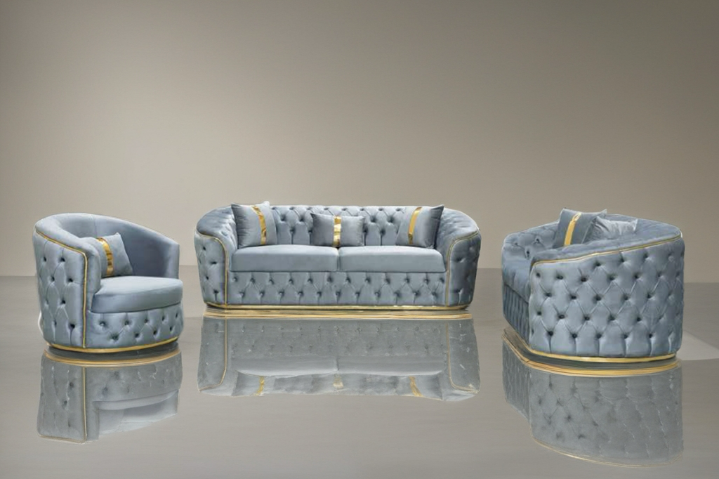 Khalifa 2+3 seater Luxe Velvet Sofa set with gold/chrome trim