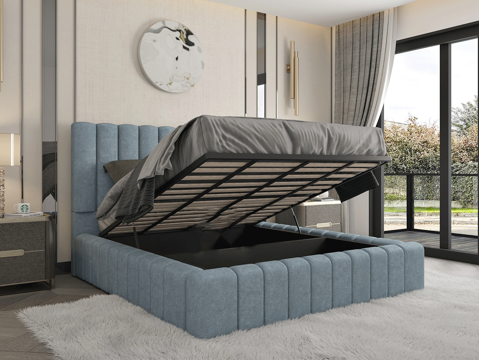 panelled Luxe velvet Bed Frame with Storage option available