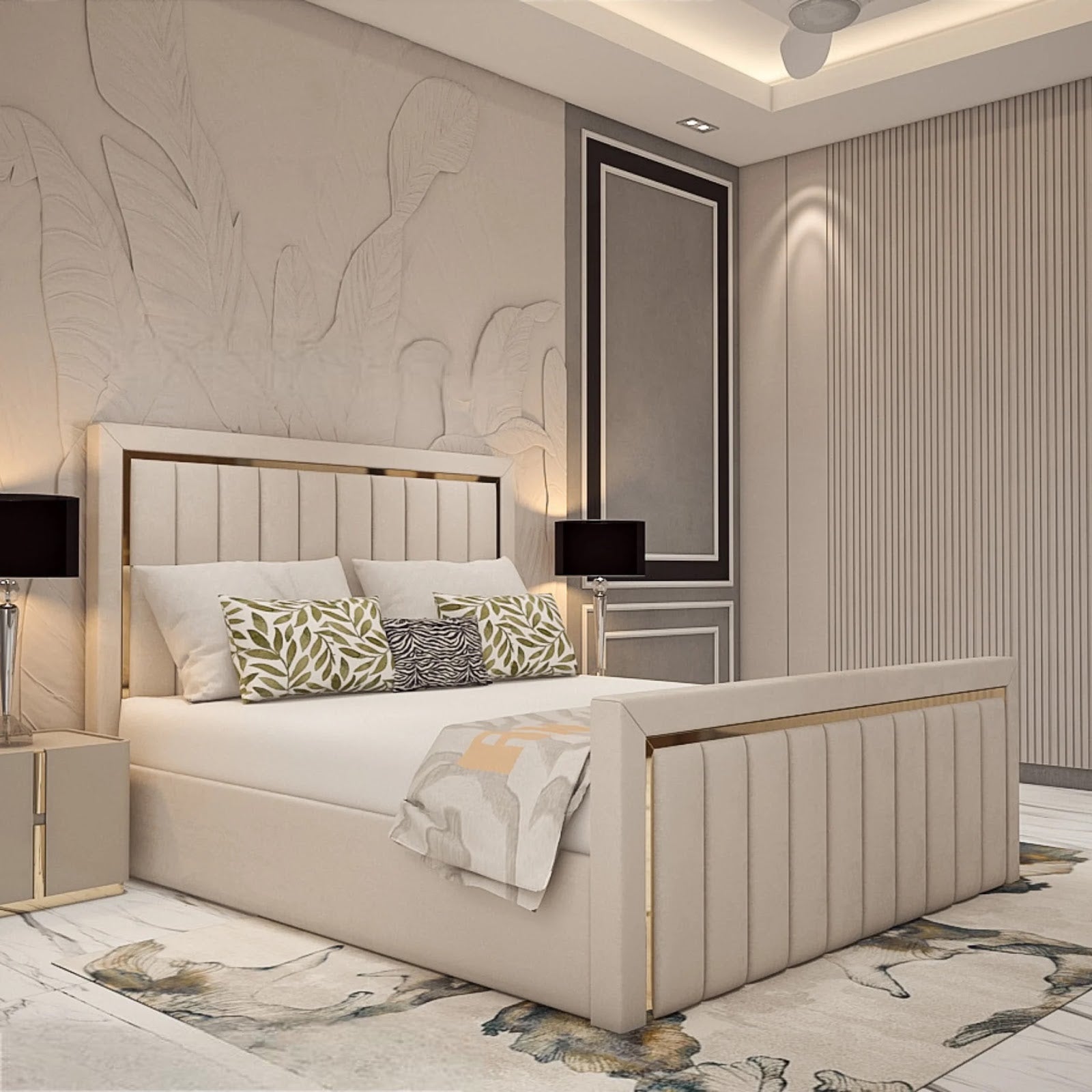 Kingston Strips Luxe Velvet Bed Frame with Storage option