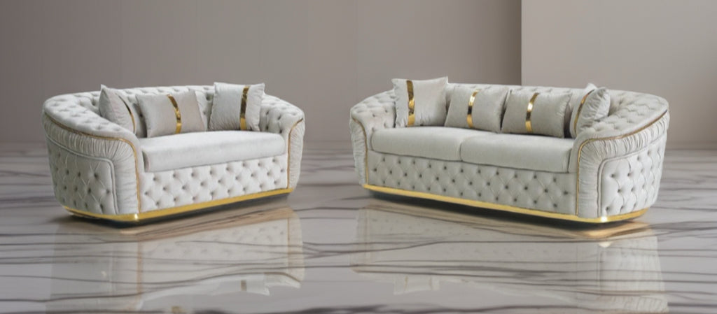 Ambassador 2+3 seater Luxe Velvet Sofa set with gold/chrome trim