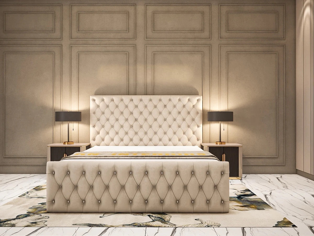 Modern Luxurious Chesterfield Velvet Bed Frame with Storage option available