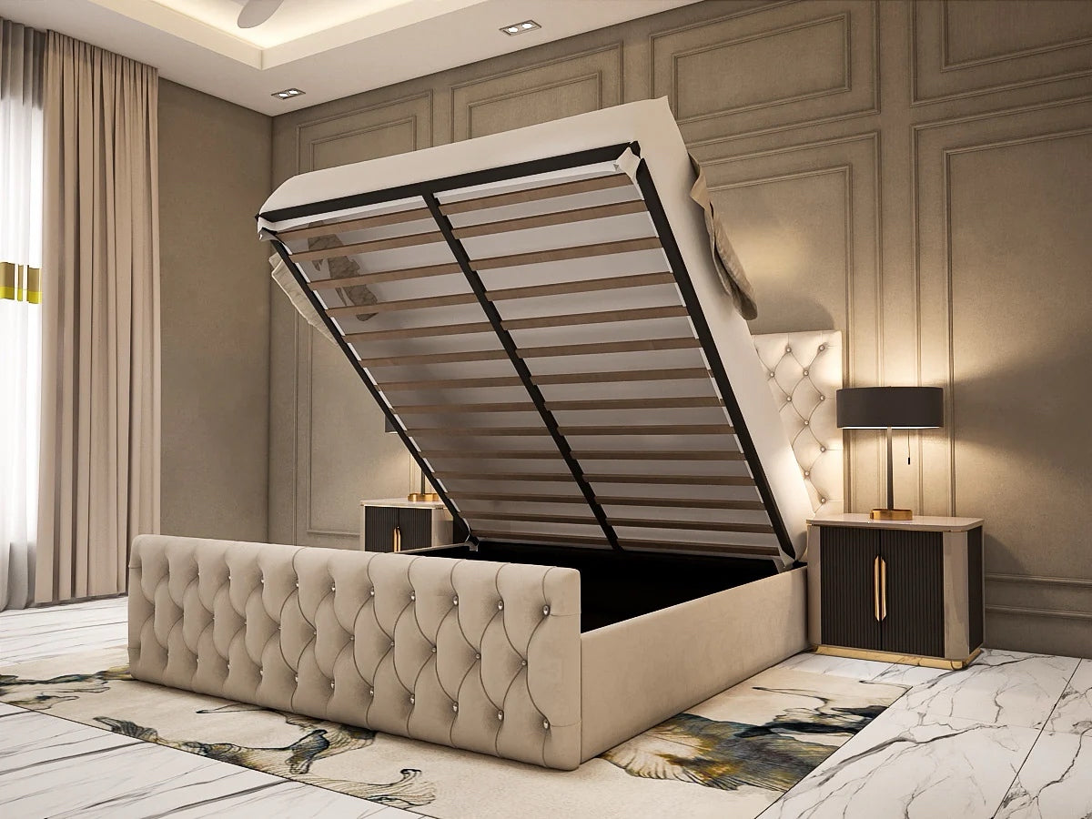 Modern Luxurious Chesterfield Velvet Bed Frame with Storage option available