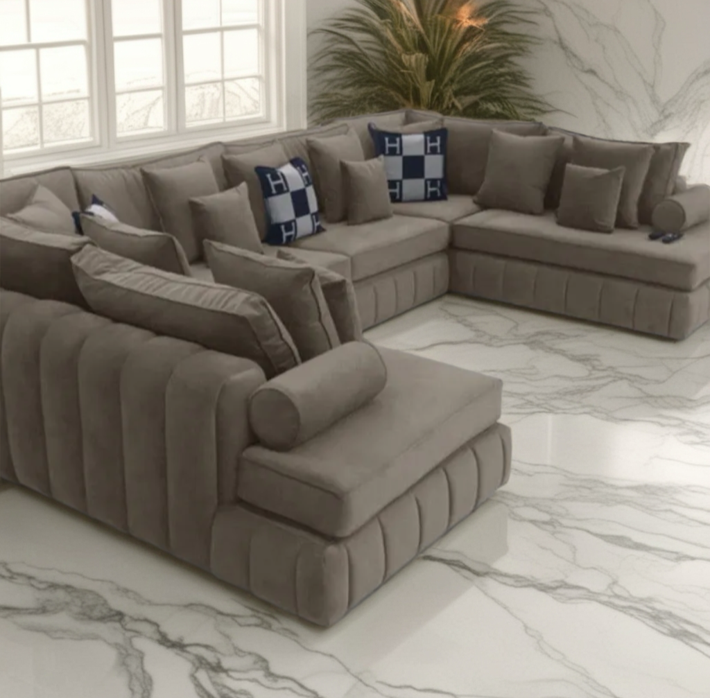 Oxford U Shape Chaise Luxe Velvet Sofa with sectional footstool