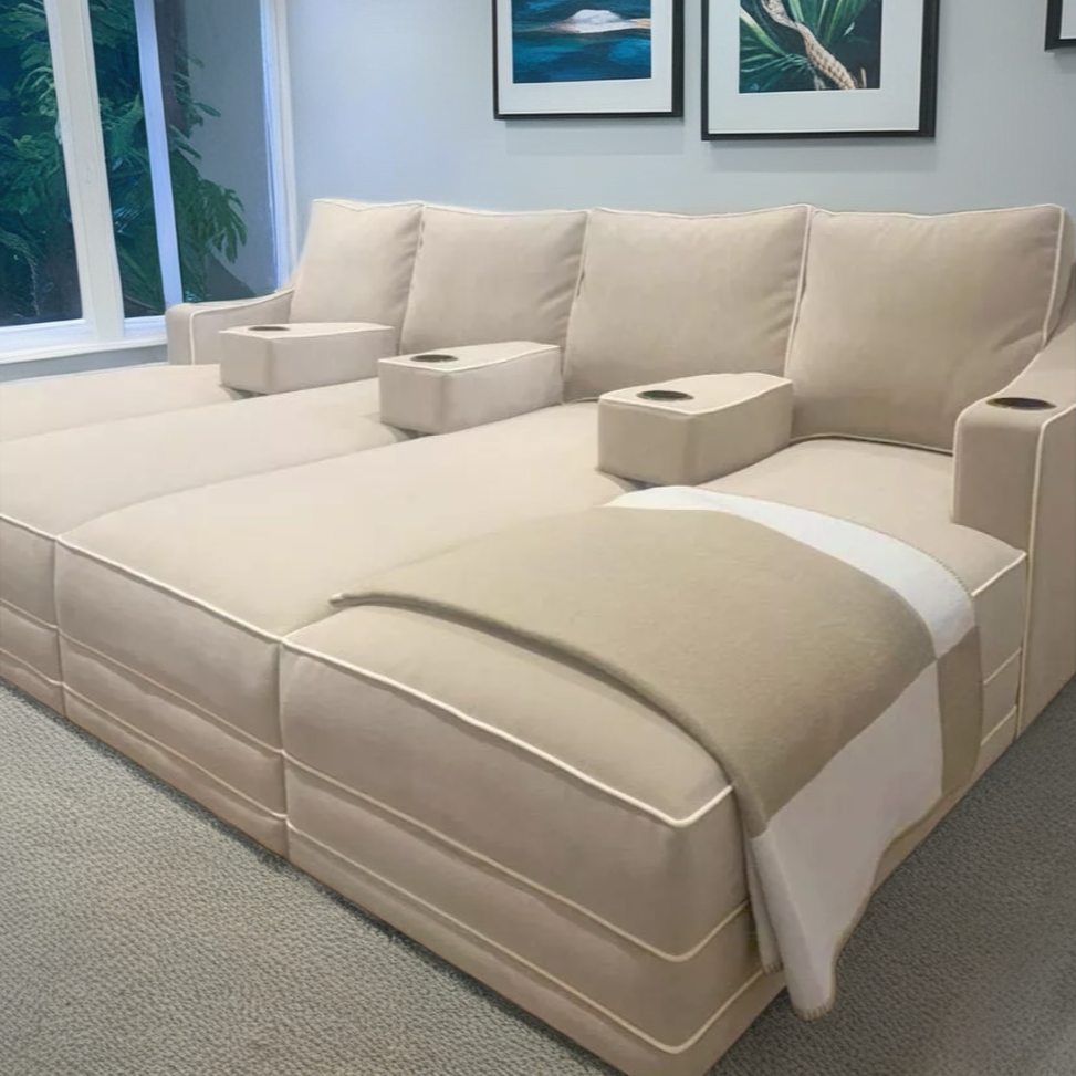 Luxury Piping Cinema sofa with cup holders