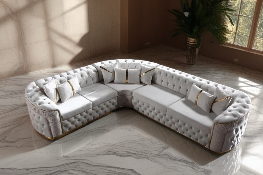 Ambassador corner Luxe Velvet Sofa with gold/chrome trim