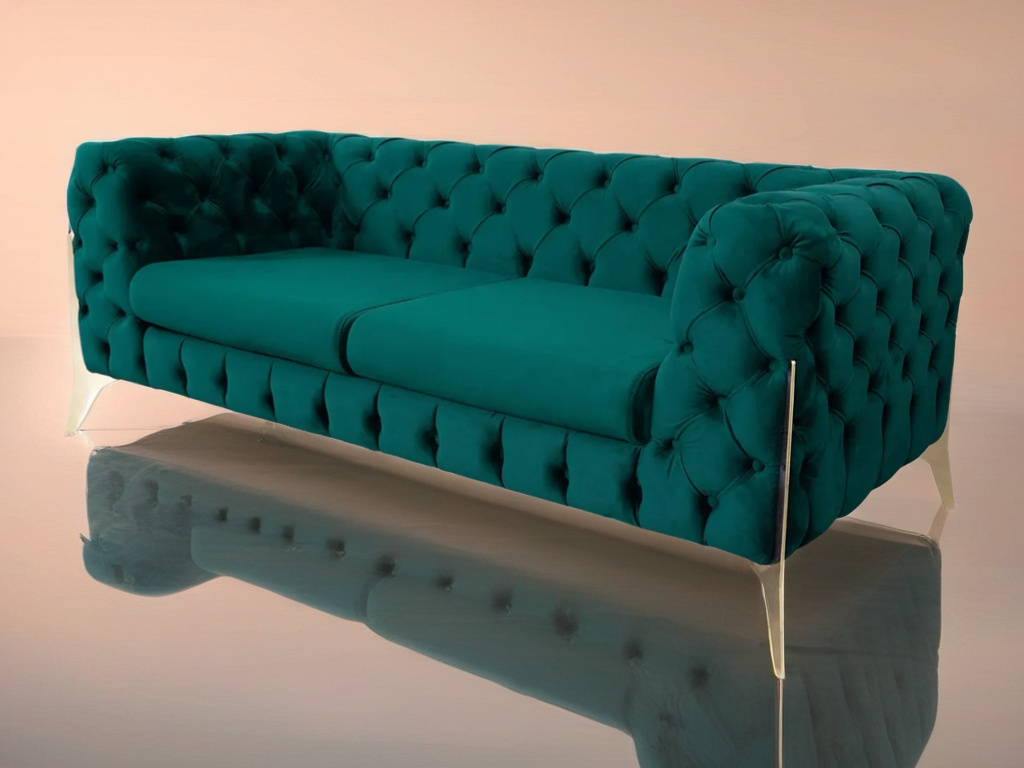Kiara Luxe Velvet Left side Corner L Shape Sofa with buttoned piping design in