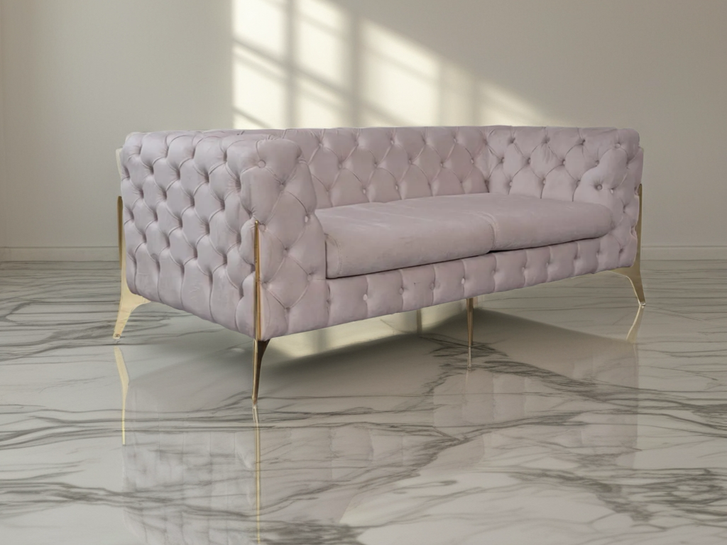 Kiara Luxe Velvet Left side Corner L Shape Sofa with buttoned piping design in